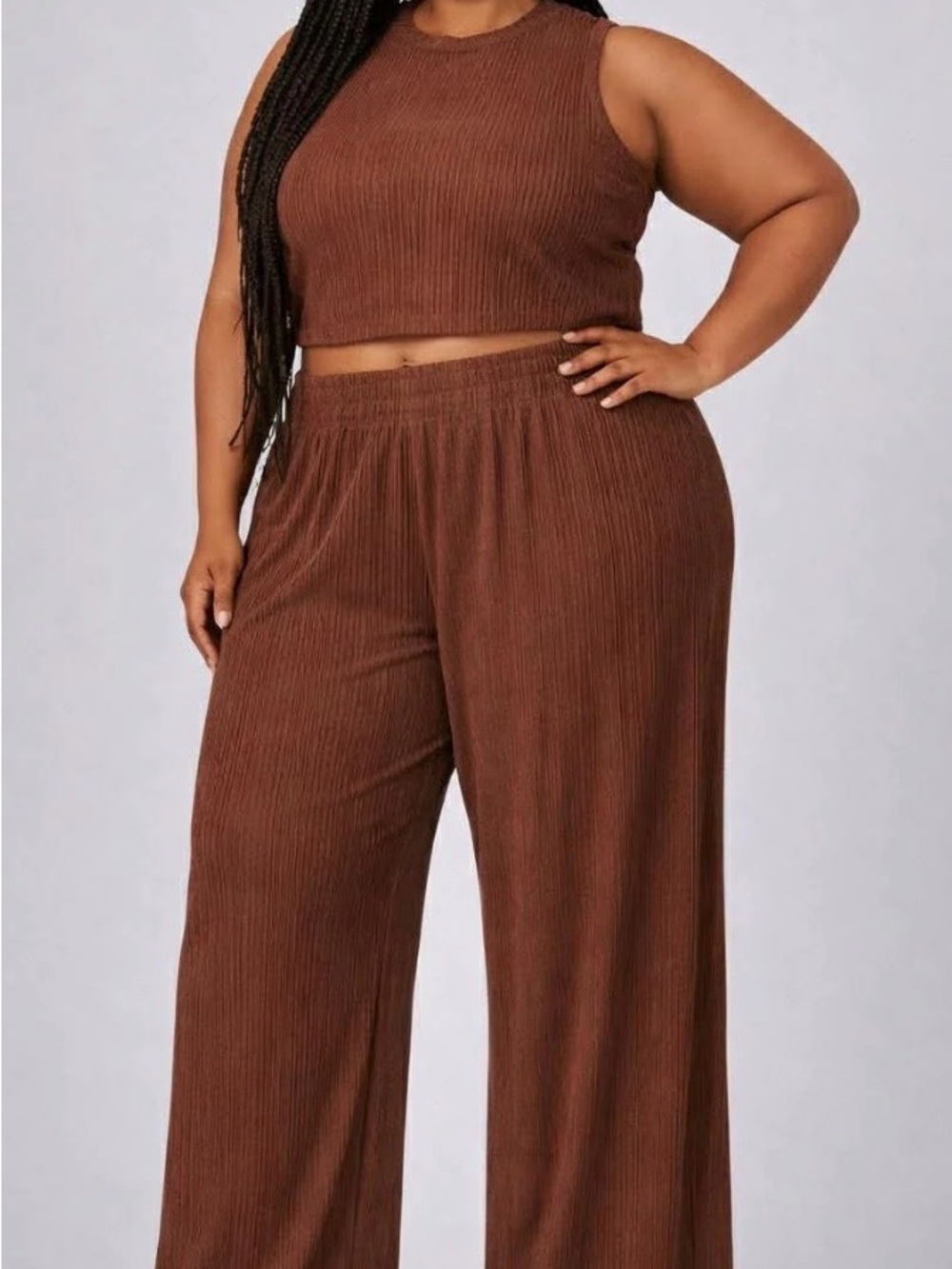 Plus Size Ribbed Wide-Leg Pants — Brown NWT